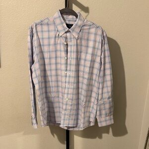 Men's Blue and Pink Plaid Button-Down Shirt